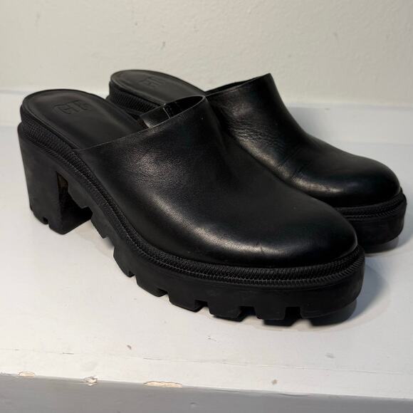 Gianni Bini Women’s Black Leather Platform Chunky Lug Sole Clog Mules 9.5 - Picture 2 of 16